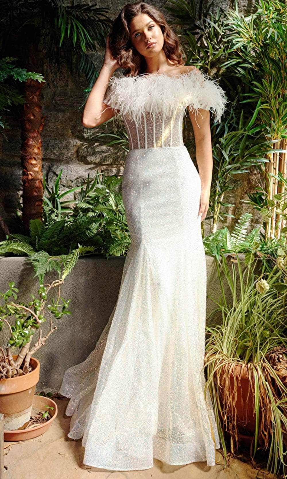 Image of Jovani 23958 - Boned Bodice Glittery Mermaid Gown