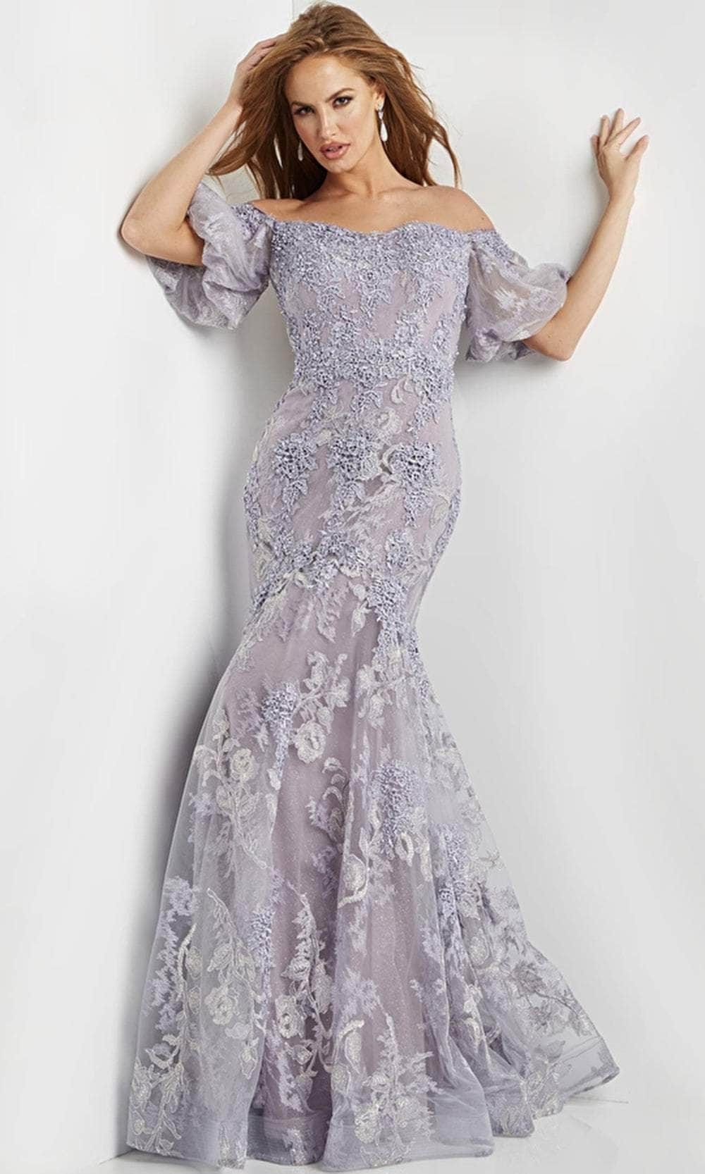 Image of Jovani 24003 - Off Shoulder Lace Evening Dress