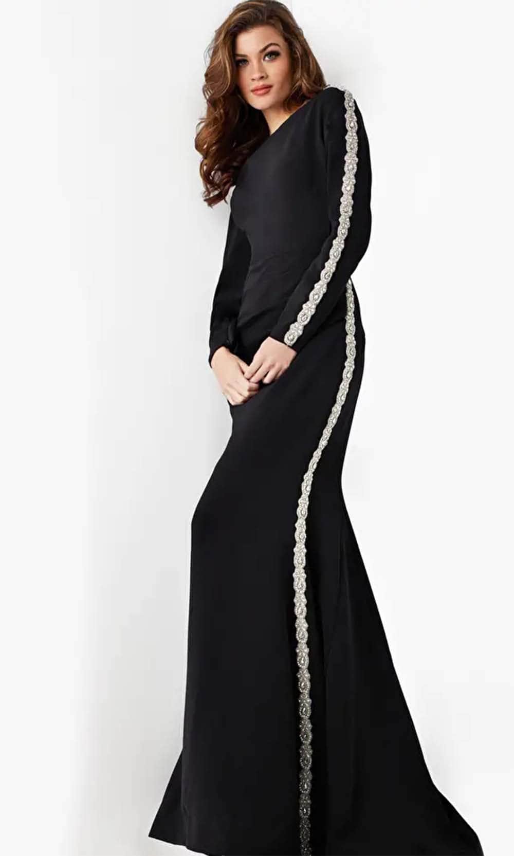Image of Jovani 24191 - Long Sleeve Embellished Evening Dress