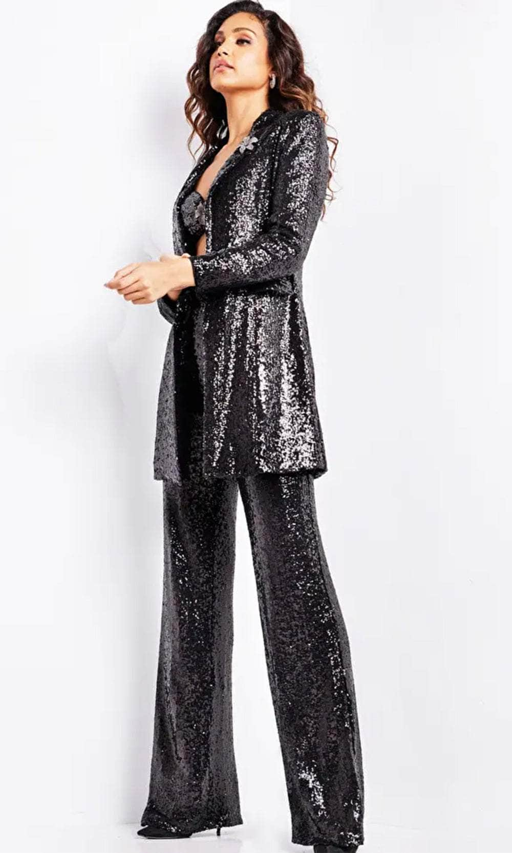 Image of Jovani 25749 - Blazer Open Front Three Piece Set Pantsuit