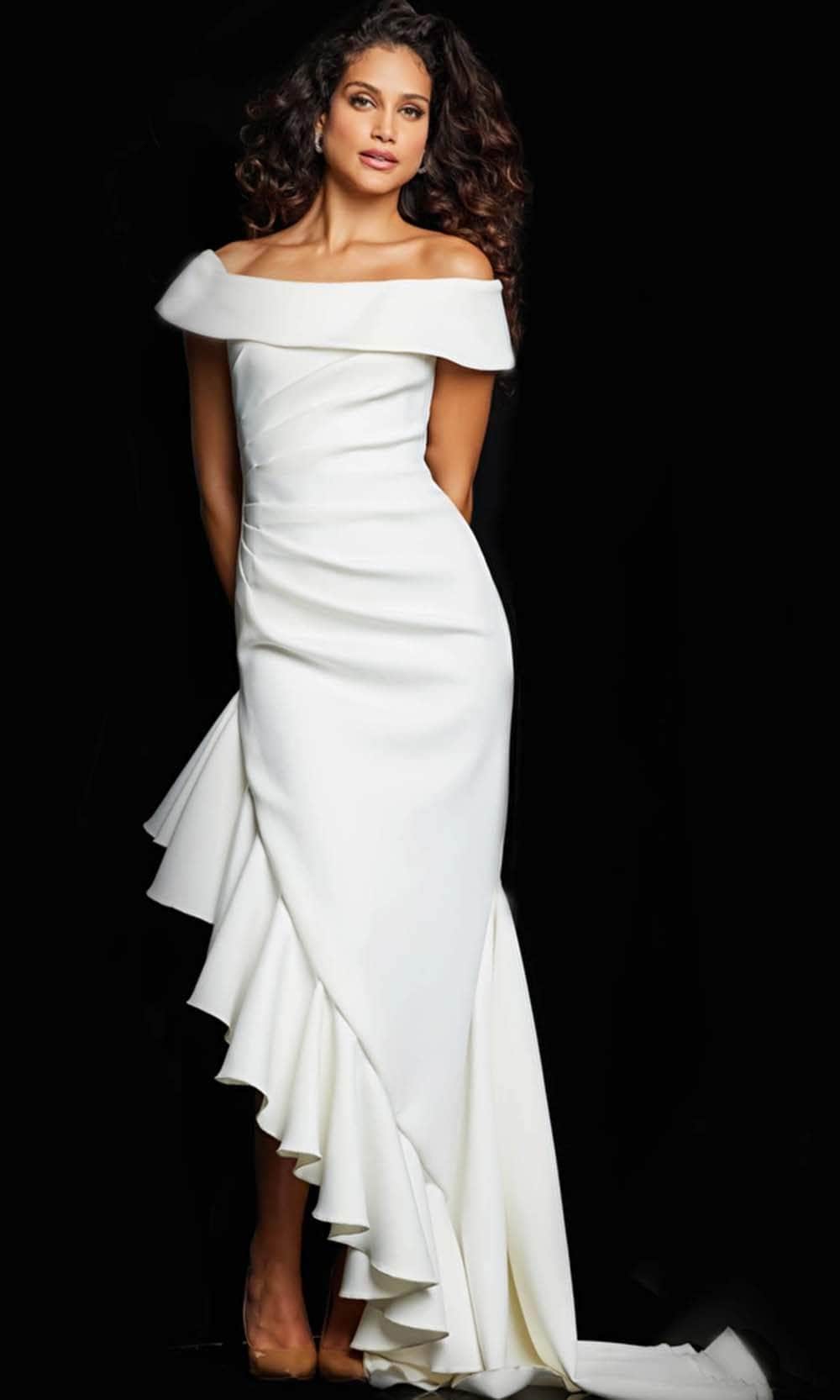Image of Jovani 36910 - Ruffle Trim Evening Dress with Slit