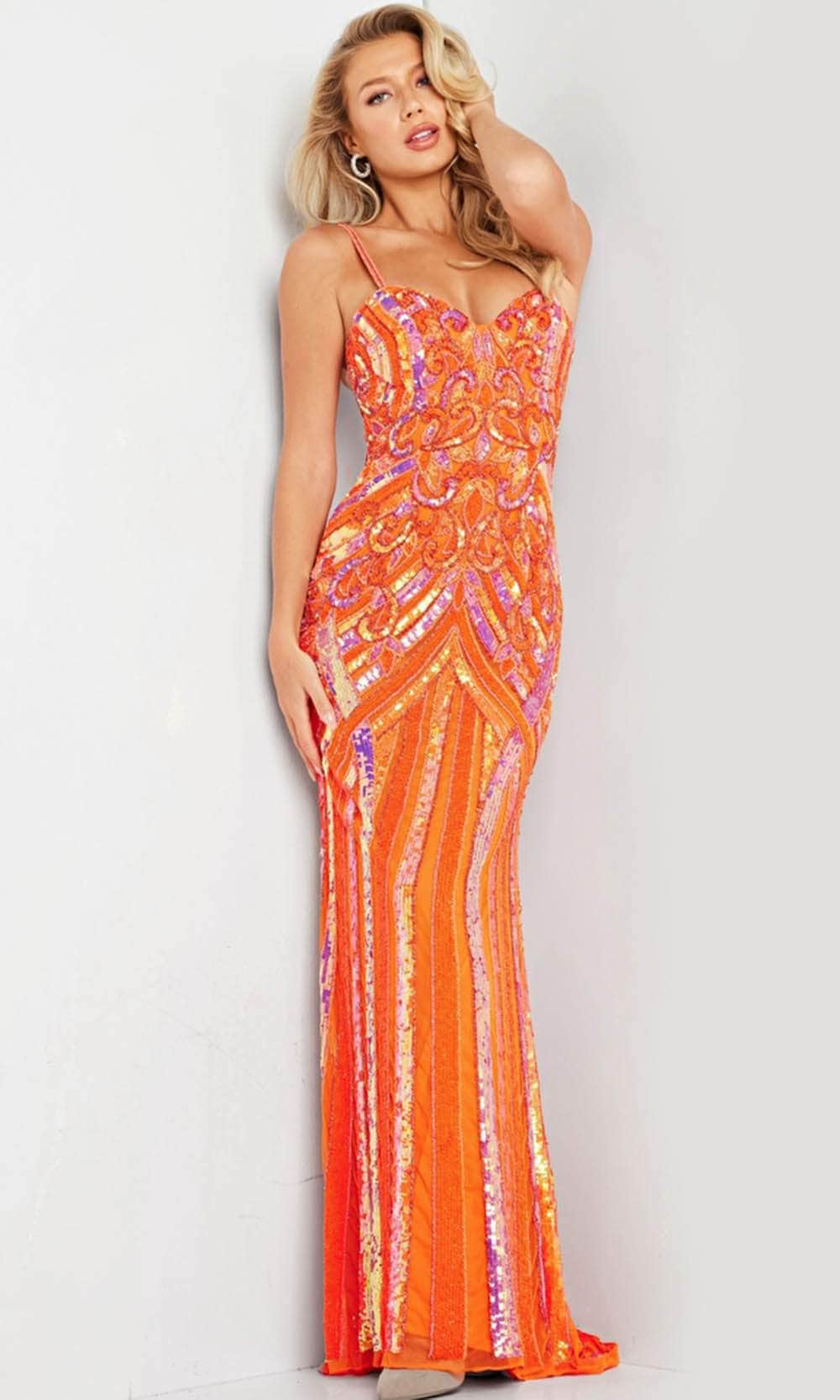 Image of Jovani 38300 - Sequin Embellished Mesh Gown