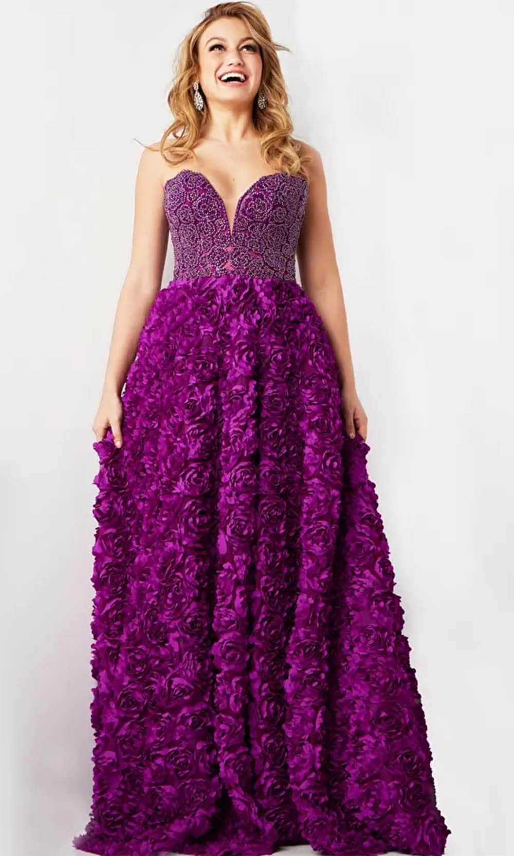 Image of Jovani 38318 - Beaded 3D Floral Embellished Prom Gown