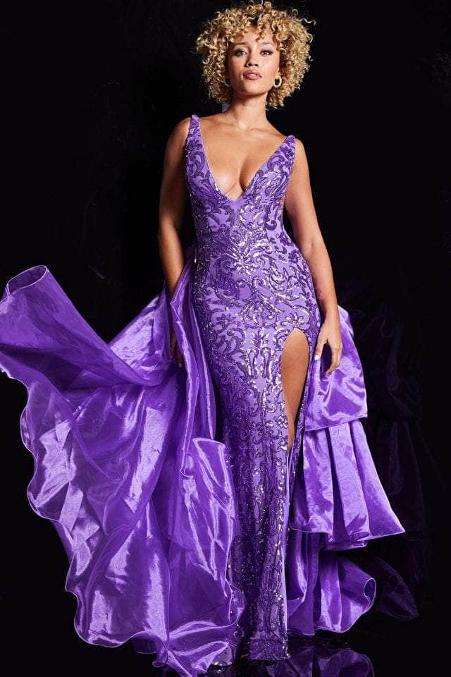 Image of Jovani 38336 - V-Neck Sequin Embellished Dress