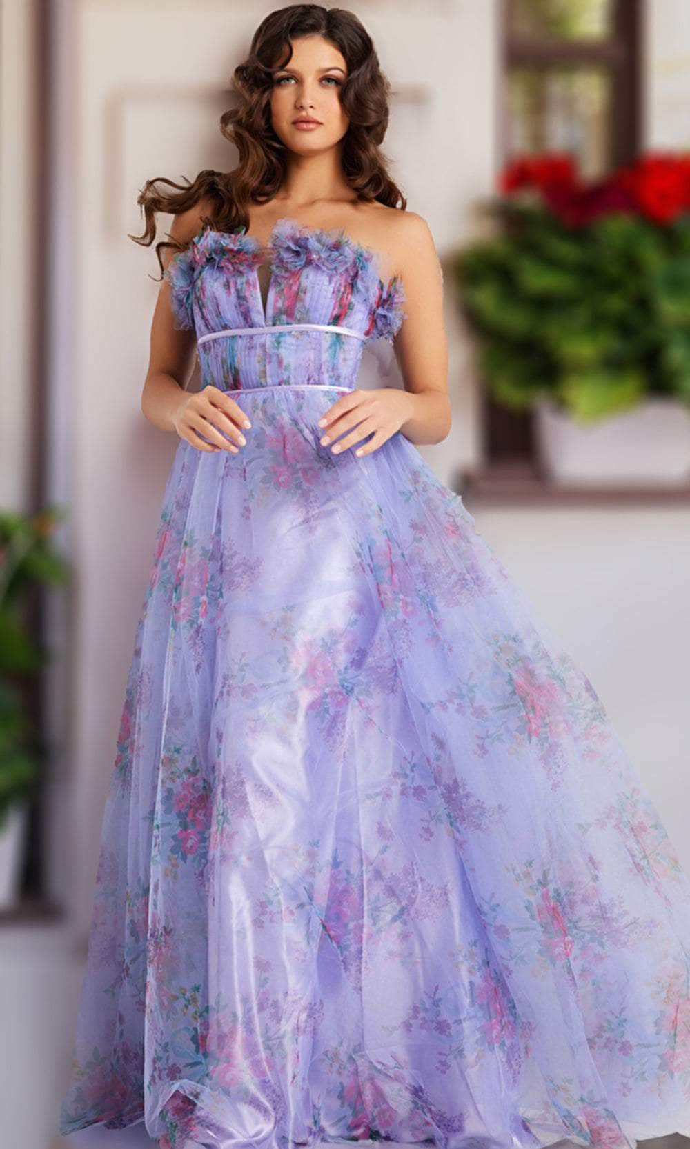 Image of Jovani 39151 - Floral Print Empire Gown