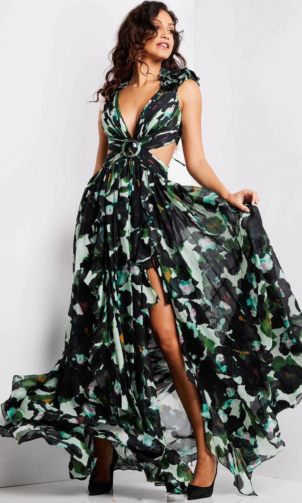 Image of Jovani 39420 - Floral Camo Print Long Dress