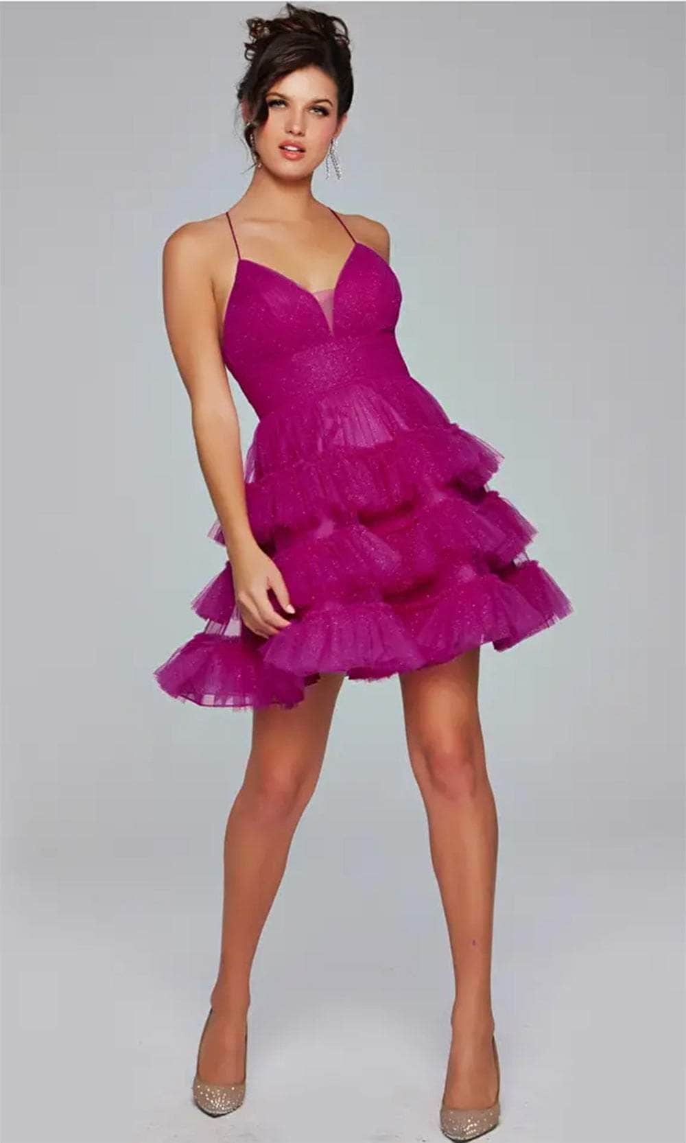 Image of Jovani 39655 - Lace-Up Back Tiered Cocktail Dress