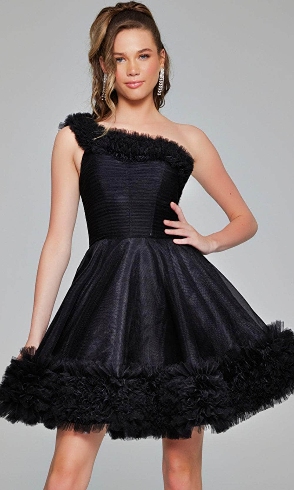 Image of Jovani 39665 - Ruffle Trimmed Asymmetric Cocktail Dress