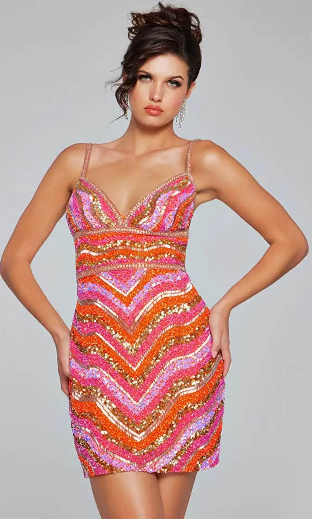 Image of Jovani 39903 - V-Neck Empire Waist Cocktail Dress