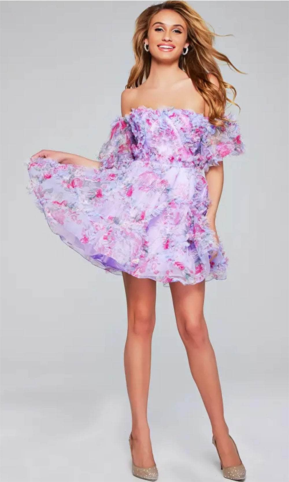 Image of Jovani 40330 - Floral A-Line Cocktail Dress