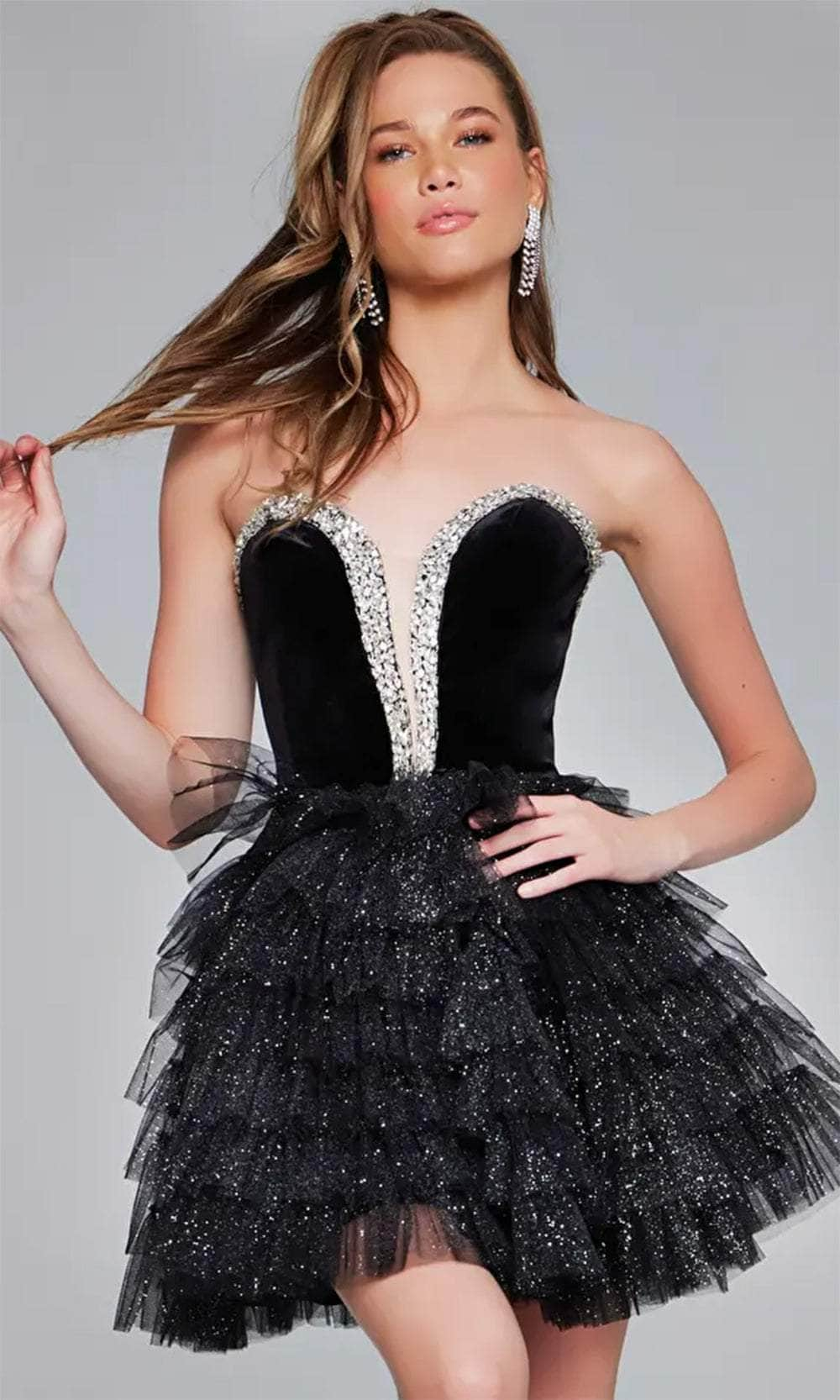 Image of Jovani 40352 - Bejeweled Velvet Cocktail Dress