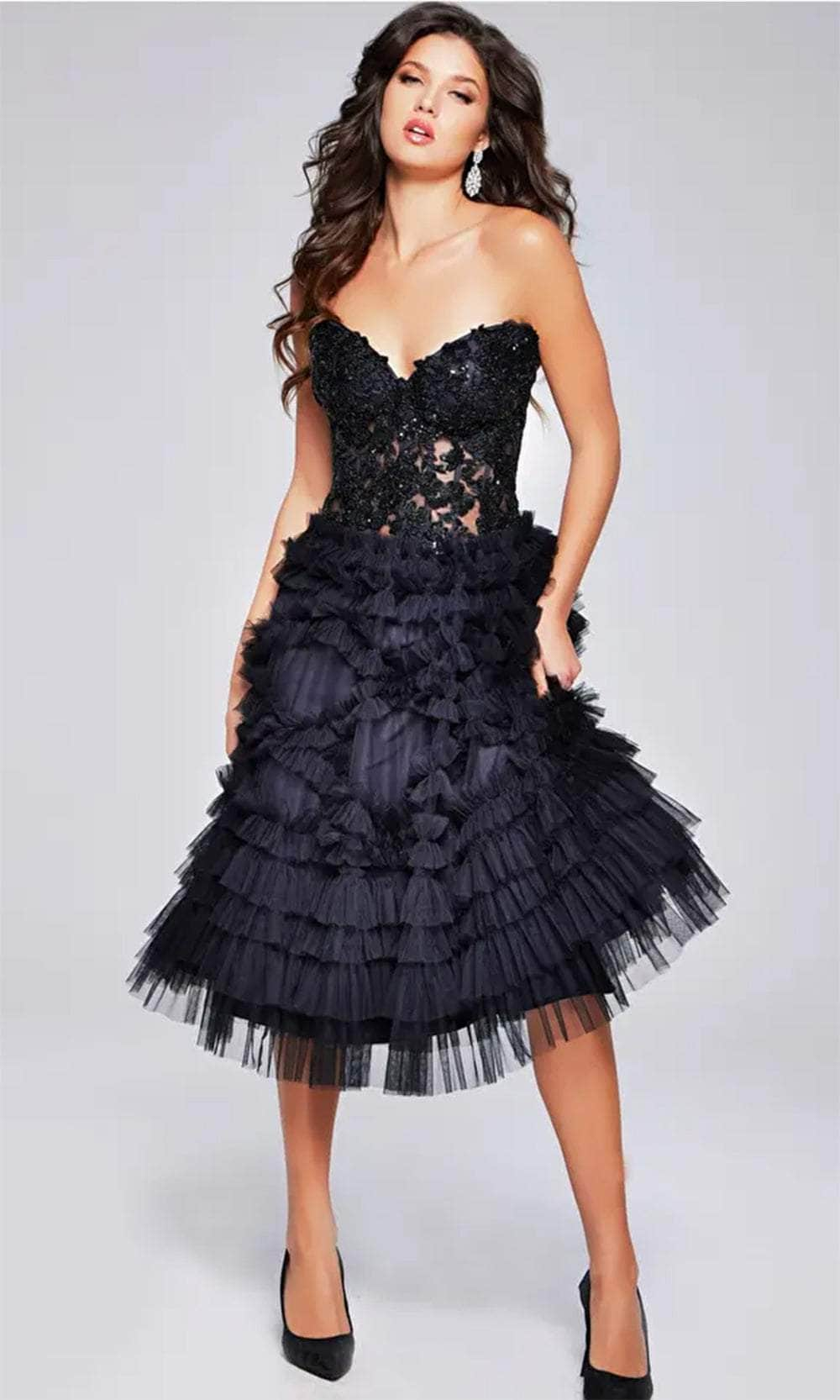 Image of Jovani 40854 - Beaded Strapless Knee-Length Dress