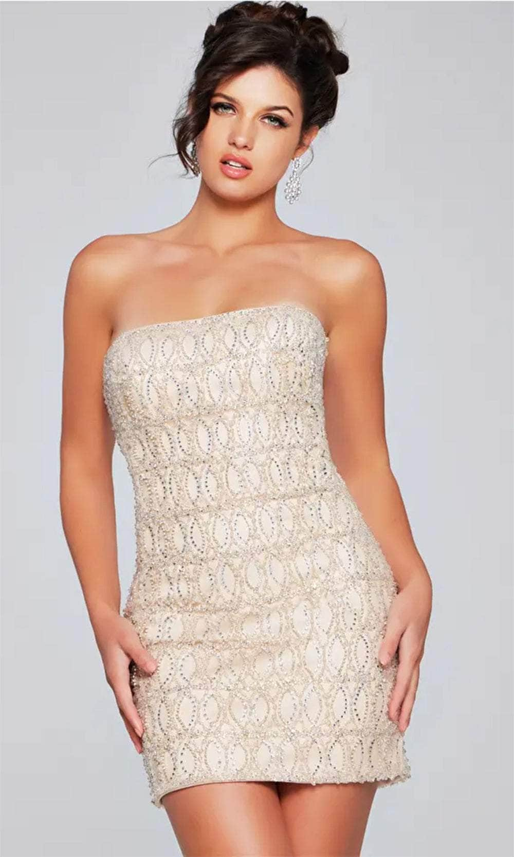 Image of Jovani 42197 - Strapless Geometric Beaded Cocktail Dress