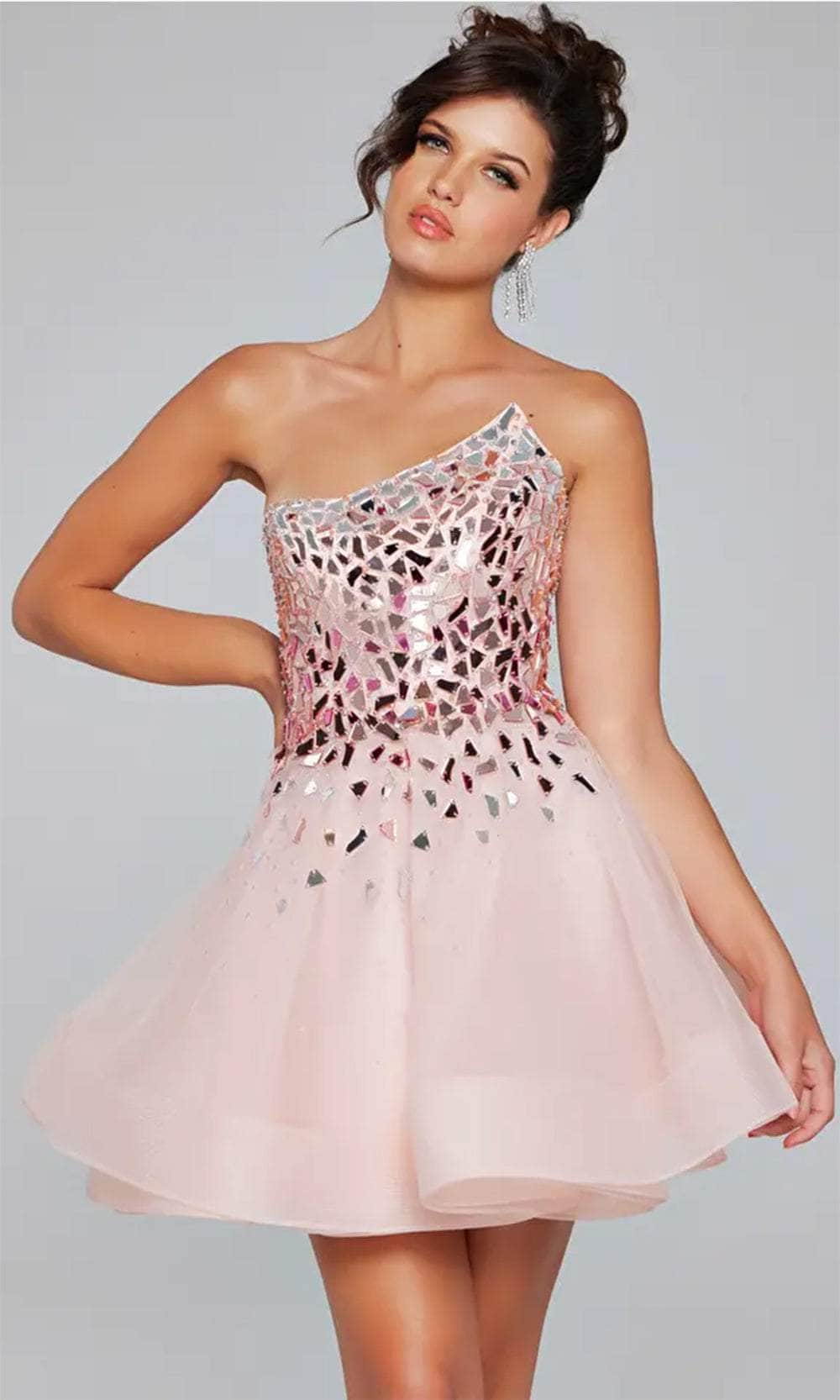 Image of Jovani 42282 - Cut-Glass Layered A-Line Cocktail Dress