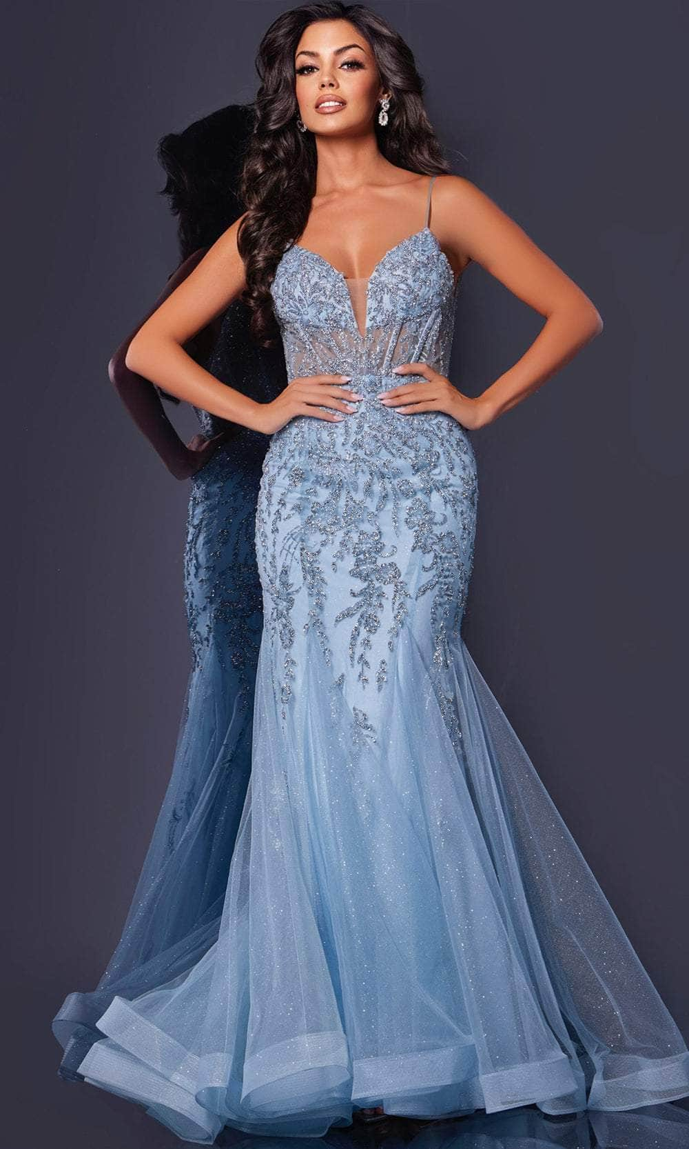 Image of Jovani 43845 - Plunging Sweetheart Mermaid Prom Dress