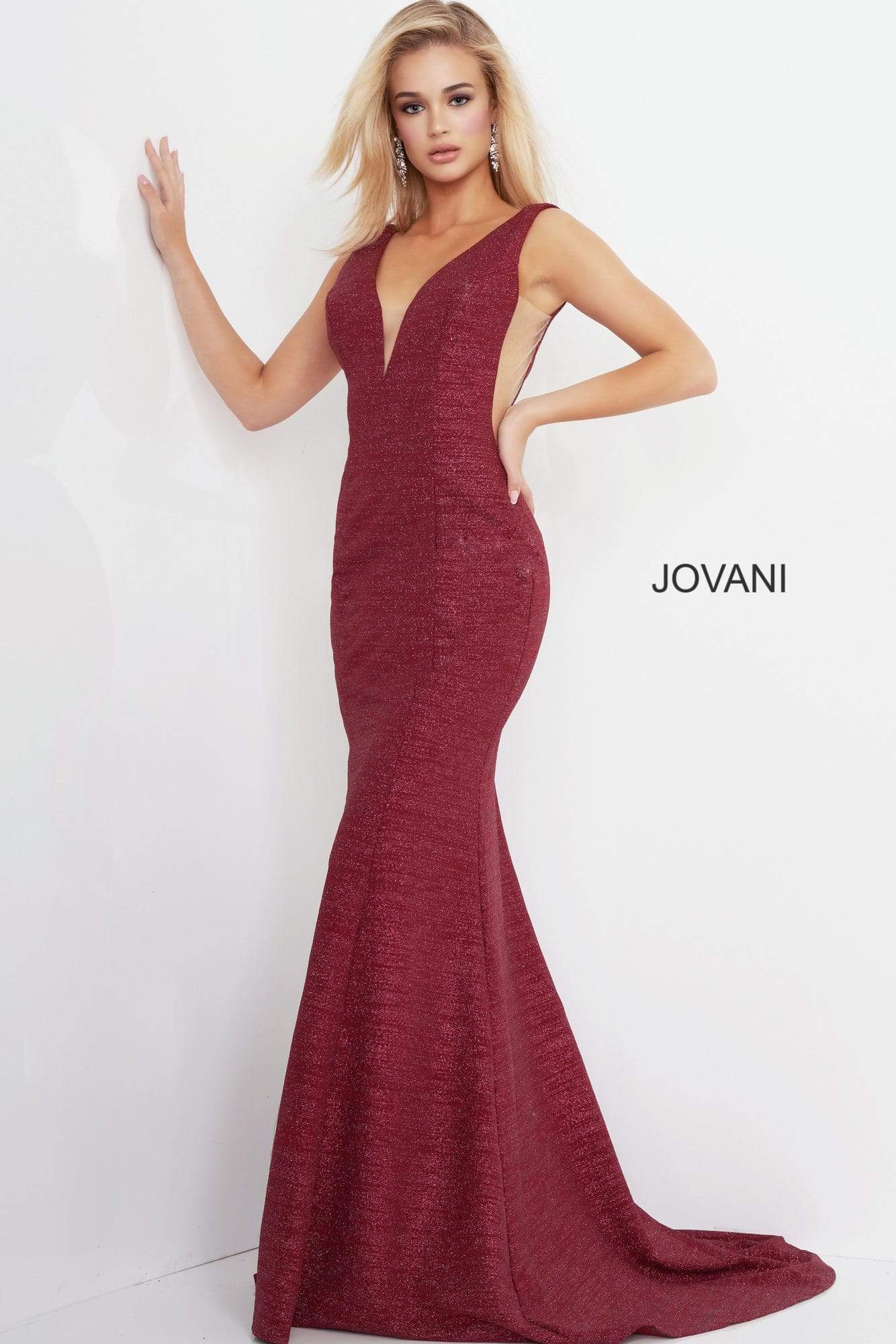 Image of Jovani 45811 V-Neckline Prom Dress With Nude Cut-Outs