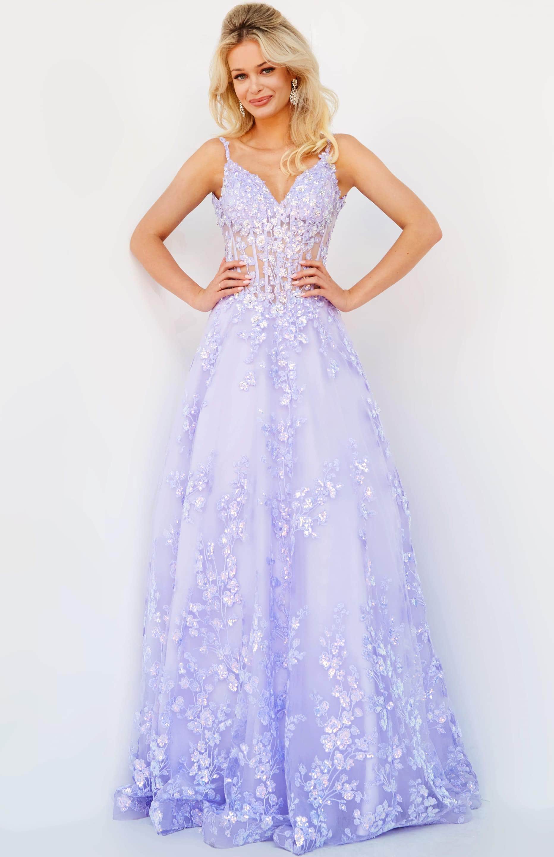 Image of Jovani 63170 - Floral Corset A-Line Prom Dress