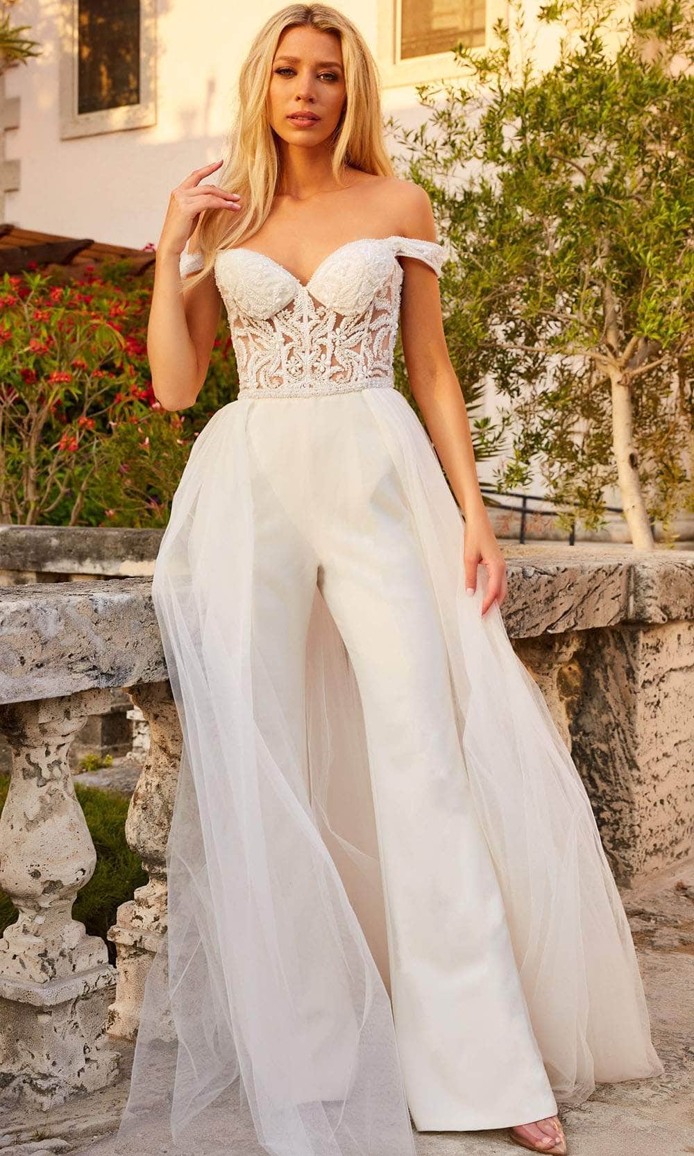 Image of Jovani Bridal JB06507 - Bridal Jumpsuit with Overskirt