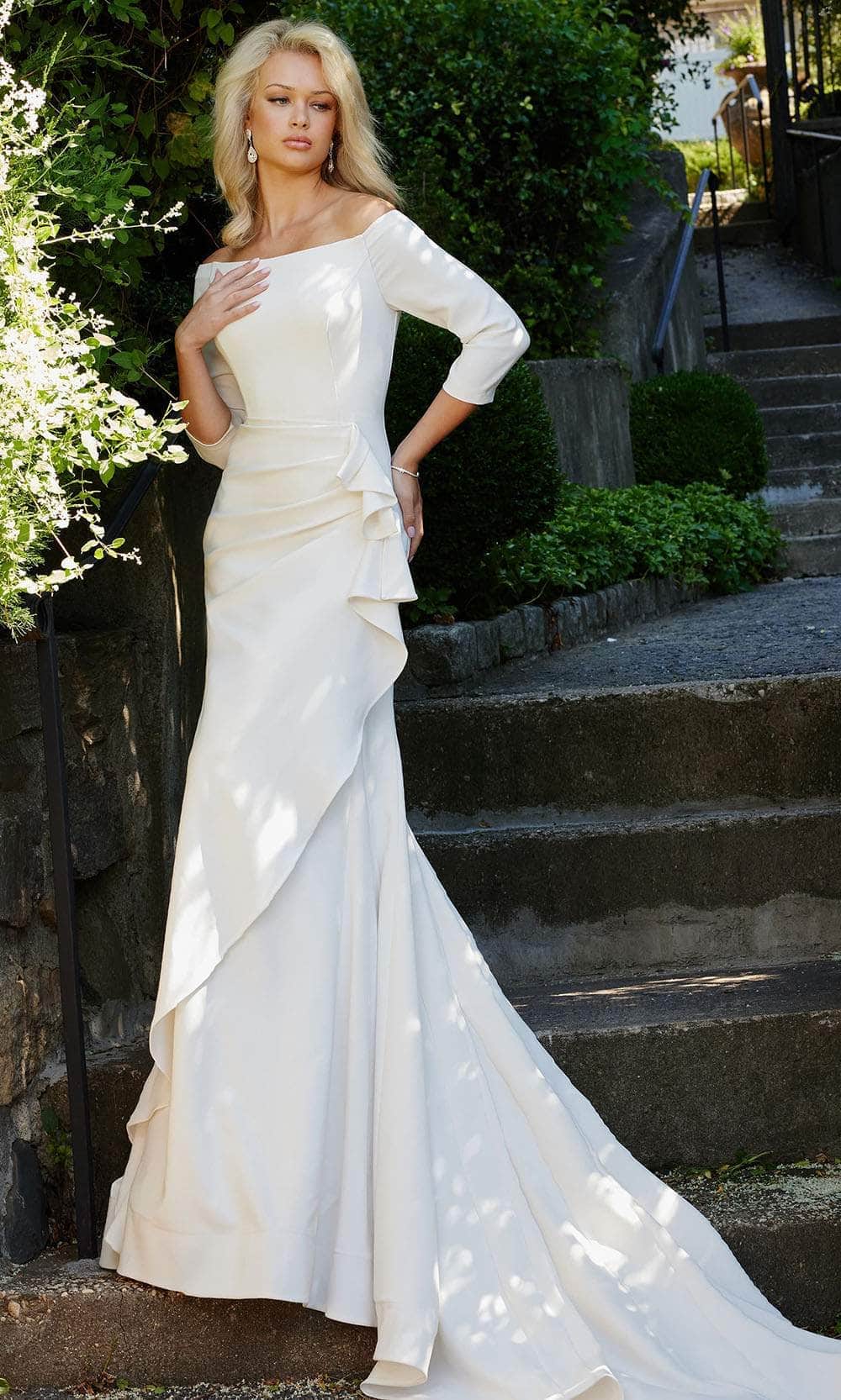 Image of Jovani Bridal JB07456 - Quarter Sleeve Draped Bridal Gown