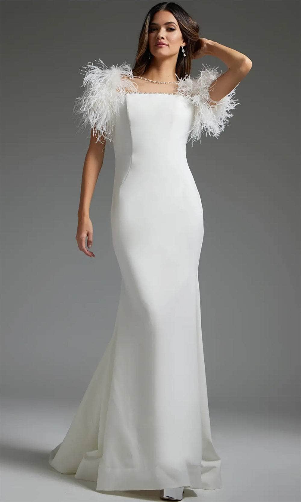 Image of Jovani JB07433 - Feathered Form-Fitting Bridal Gown
