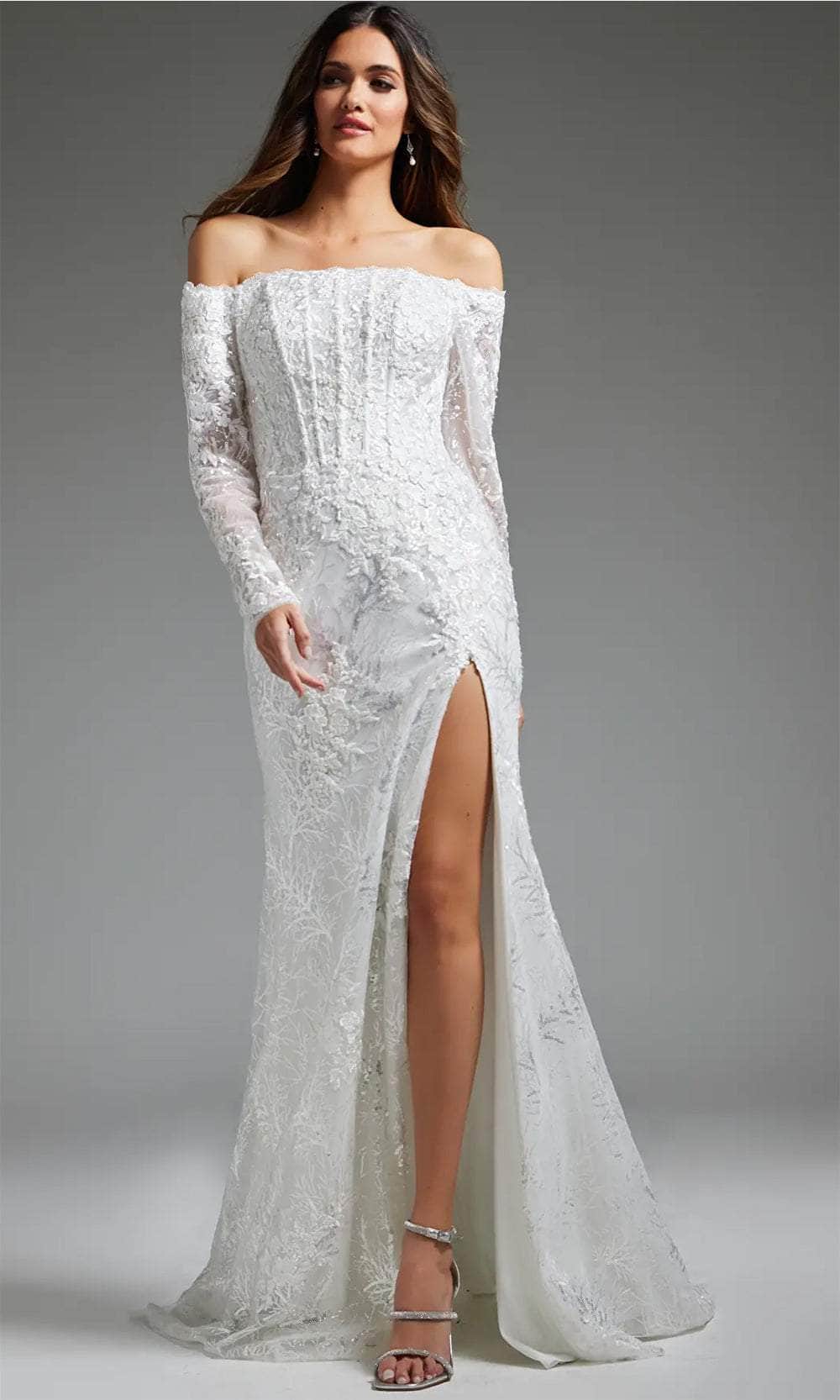 Image of Jovani JB23106 - Long Sleeve Off Shoulder Bridal Gown