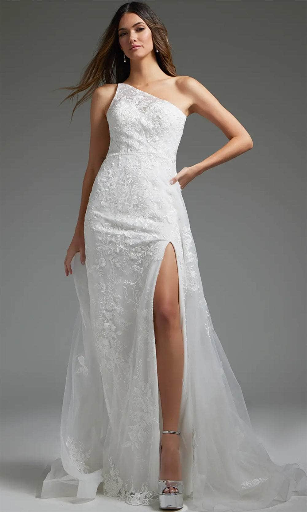 Image of Jovani JB37601 - One Shoulder Lace Bridal Gown