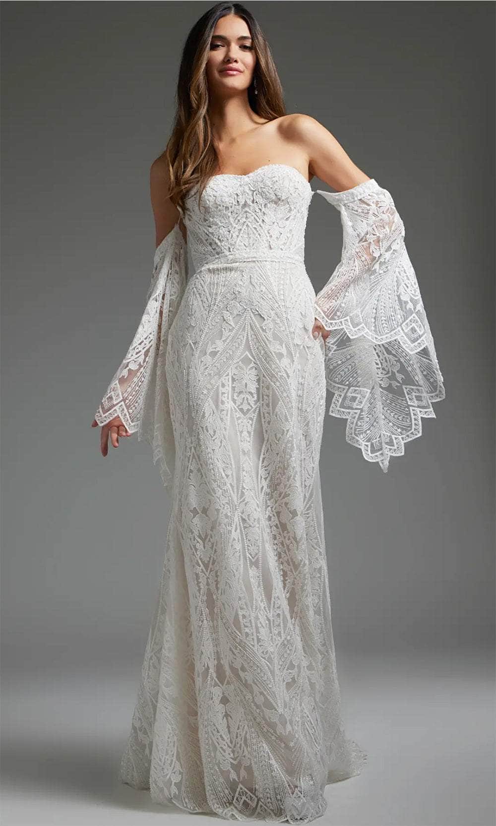 Image of Jovani JB39162 - Bell Sleeve Lace Bridal Gown