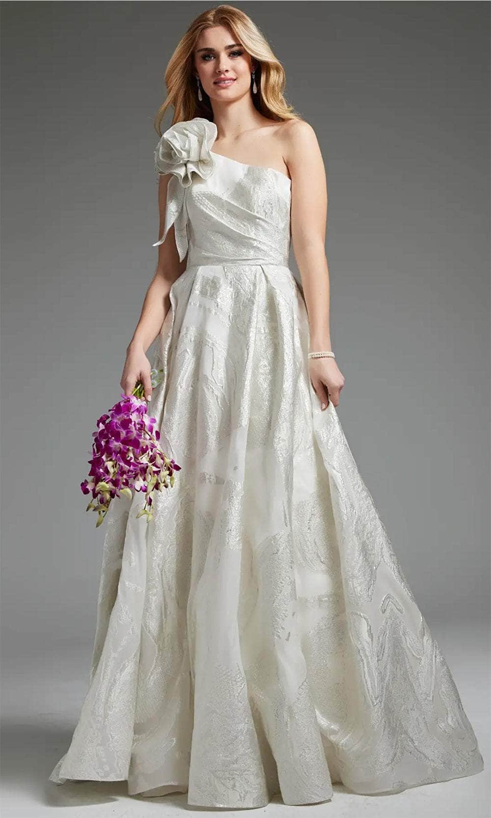 Image of Jovani JB39218 - Rosette One Shoulder Bridal Gown