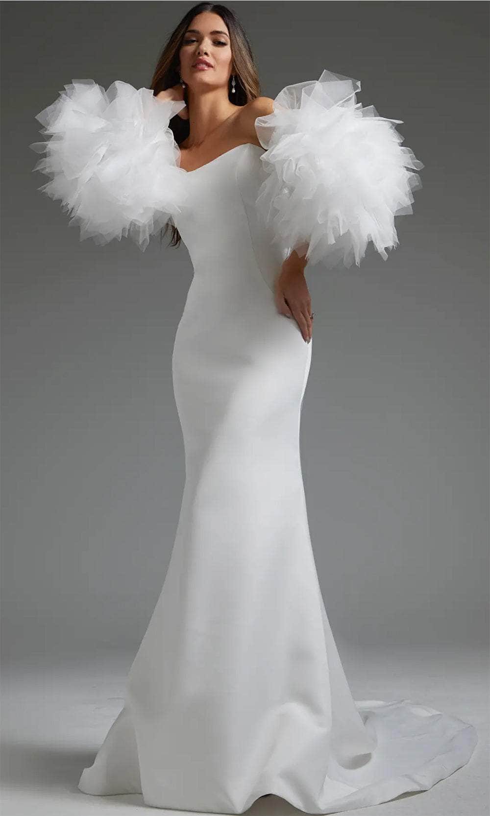 Image of Jovani JB40601 - Detachable Ruffled Sleeve Bridal Gown