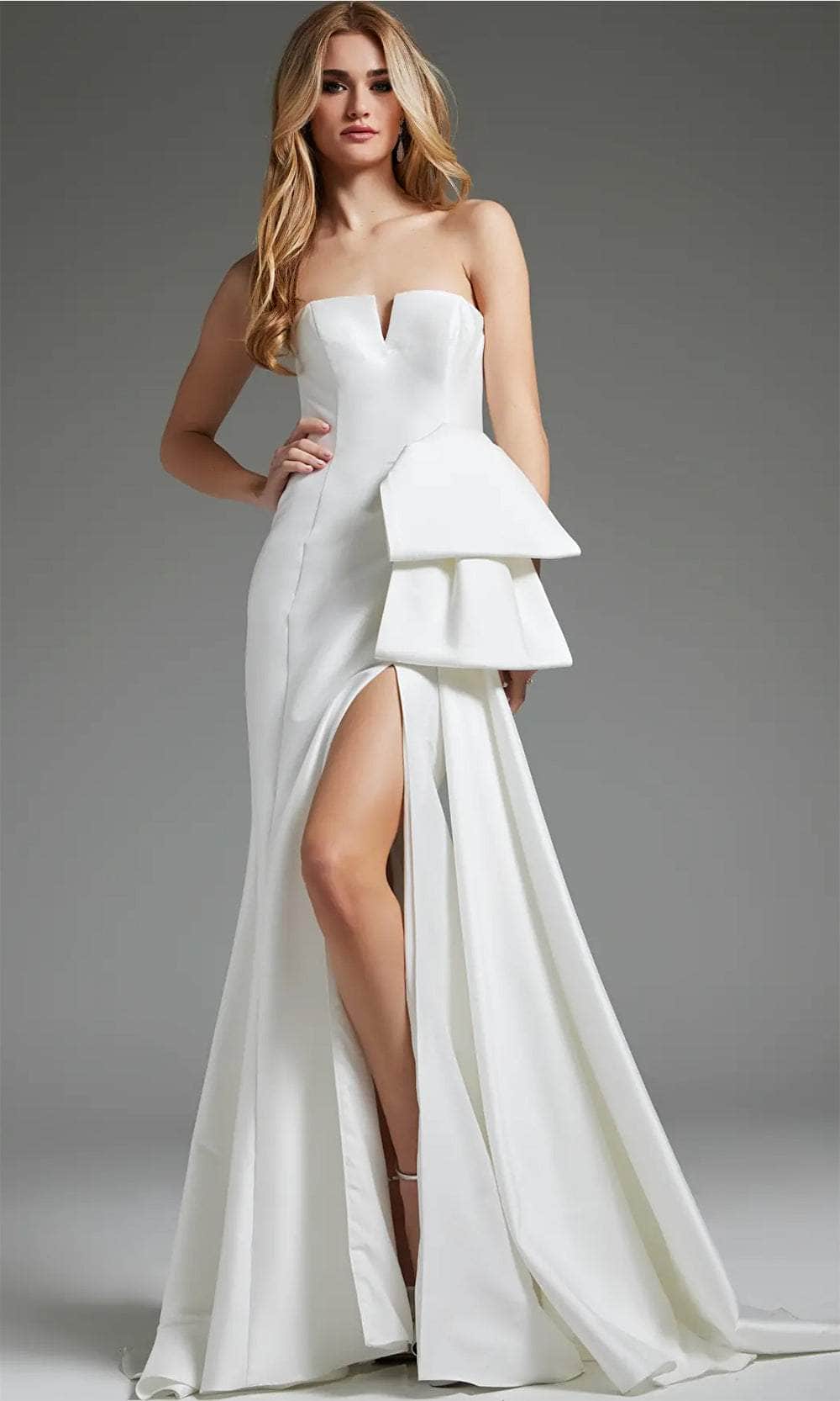 Image of Jovani JB40791 - V-Neck Seamed High Slit Bridal Gown