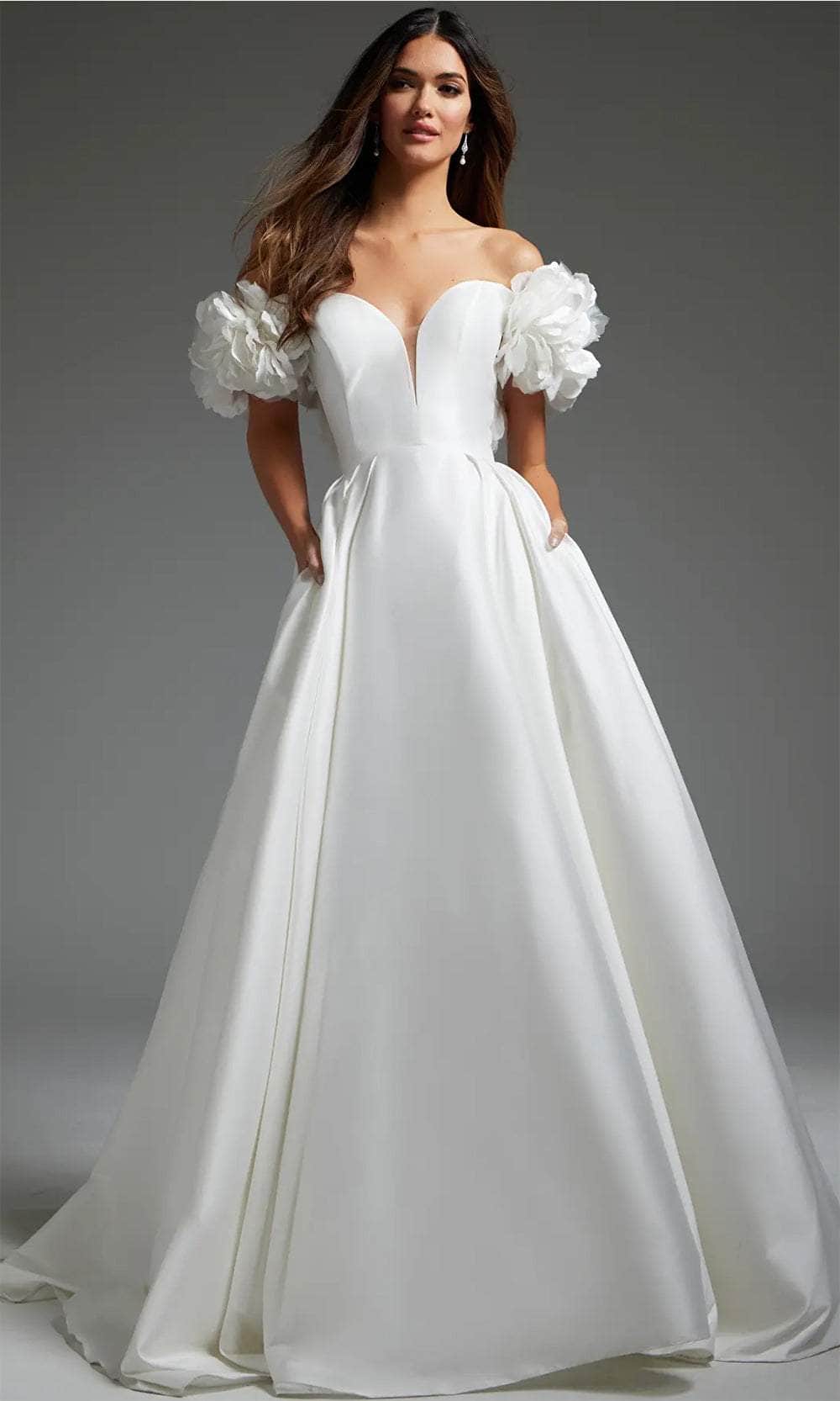Image of Jovani JB40795 - Off Shoulder Pleated A-Line Bridal Gown
