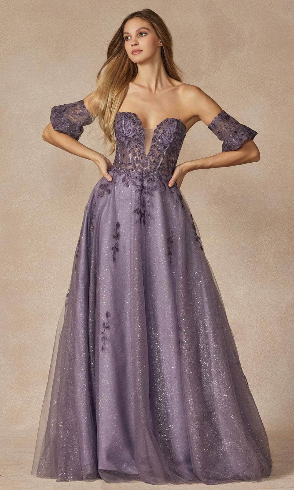 Image of Juliet Dresses 2409 - Plunging Leaf Embroidered Ballgown