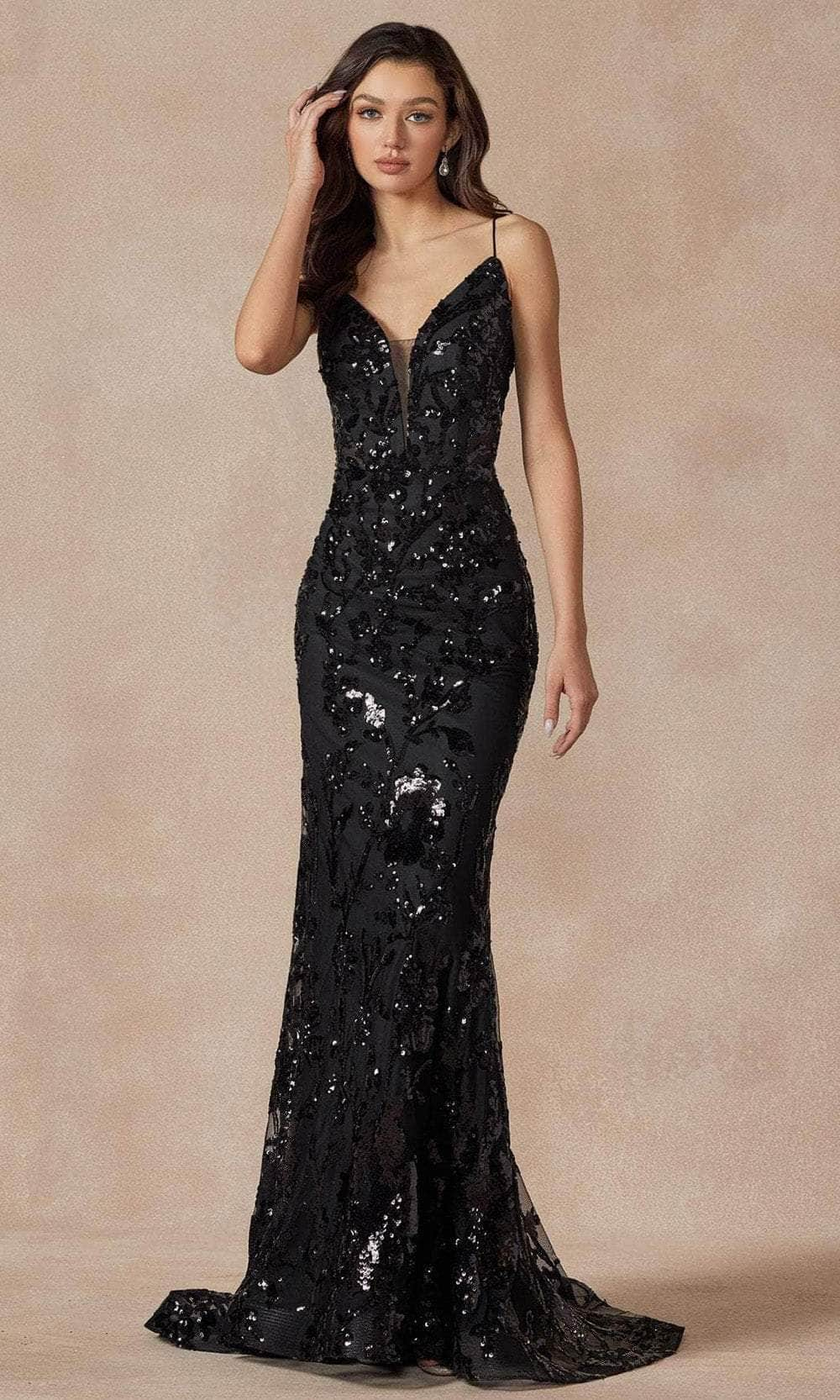 Image of Juliet Dresses 2411 - Sequined Plunging Neckline Prom Gown