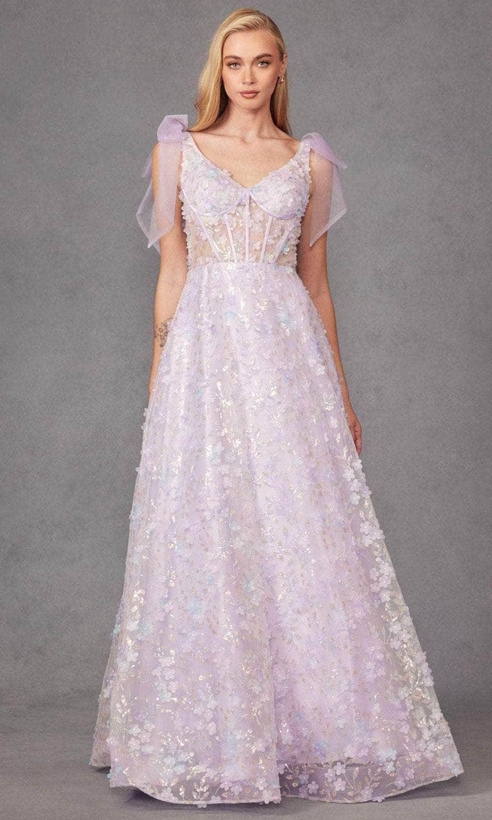 Image of Juliet Dresses JT2439K - Glitter 3D Floral A-Line Prom Gown