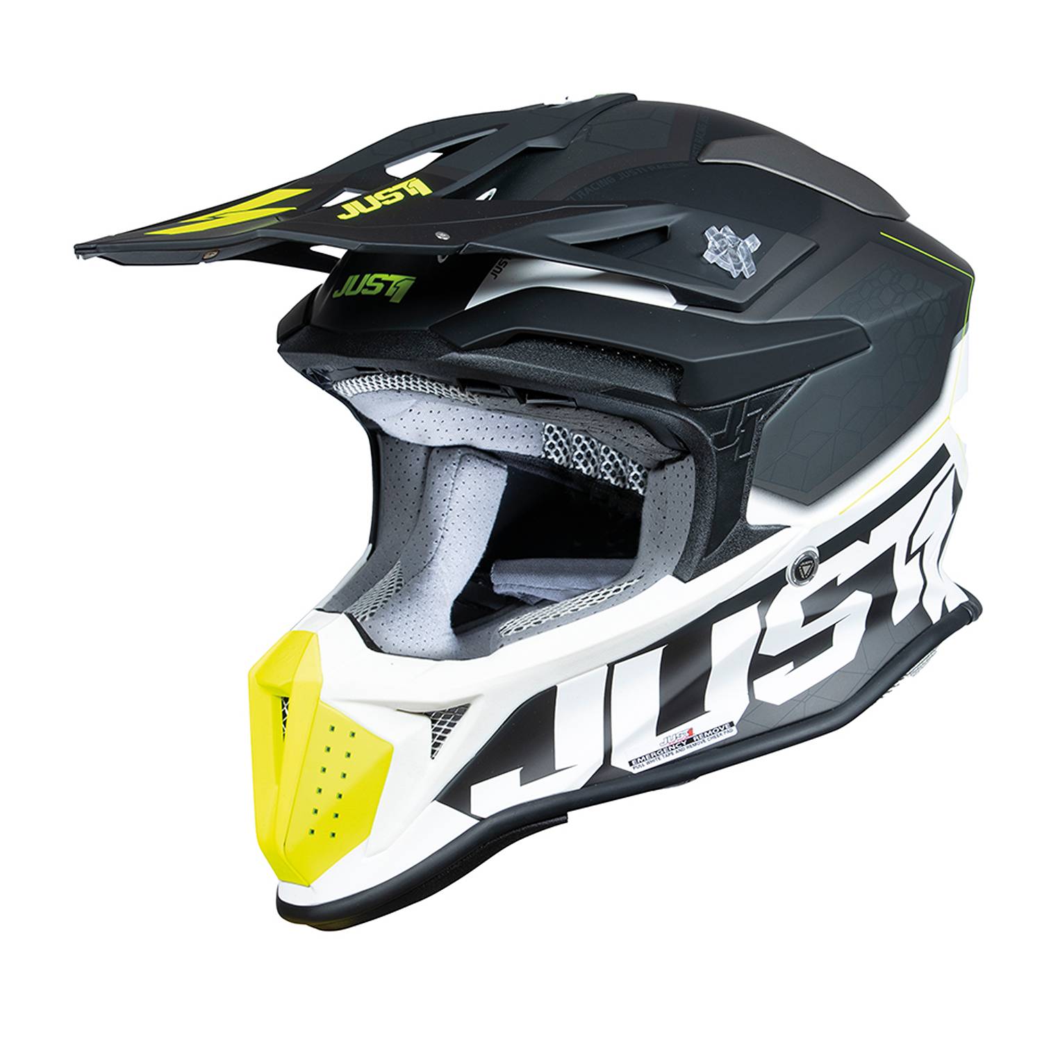 Image of Just1 J18-F Hexa Black Grey Yellow Fluo White Matt Offroad Helmet Size L ID 8055774027175