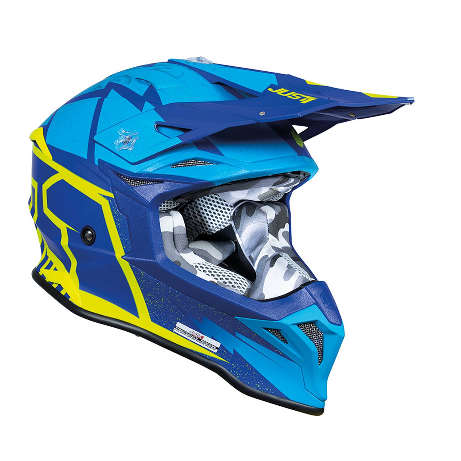 Image of Just1 J39 Poseidon Blue Yellow Offroad Helmet Size S ID 8055774027571