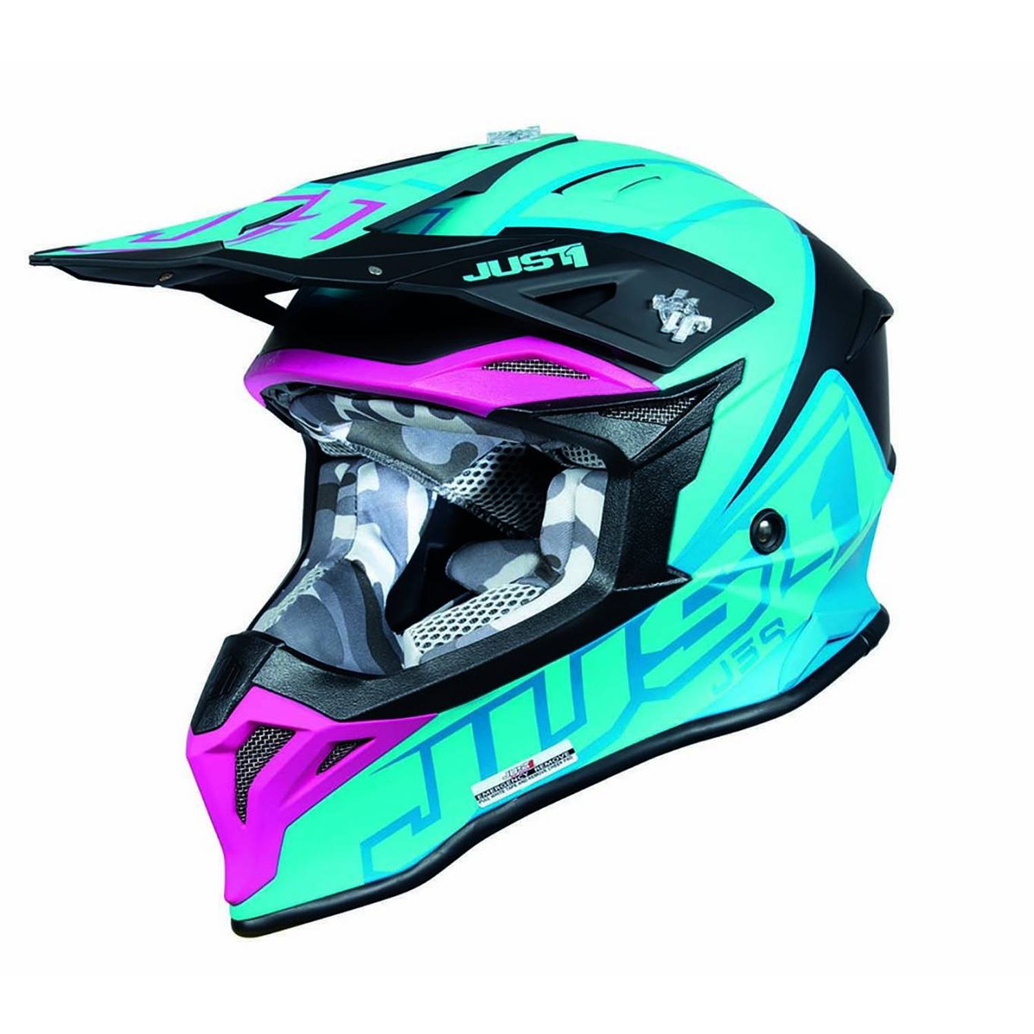 Image of Just1 J39 Thruster Petrol Blue Pink Offroad Helmet Size L ID 8055774027892