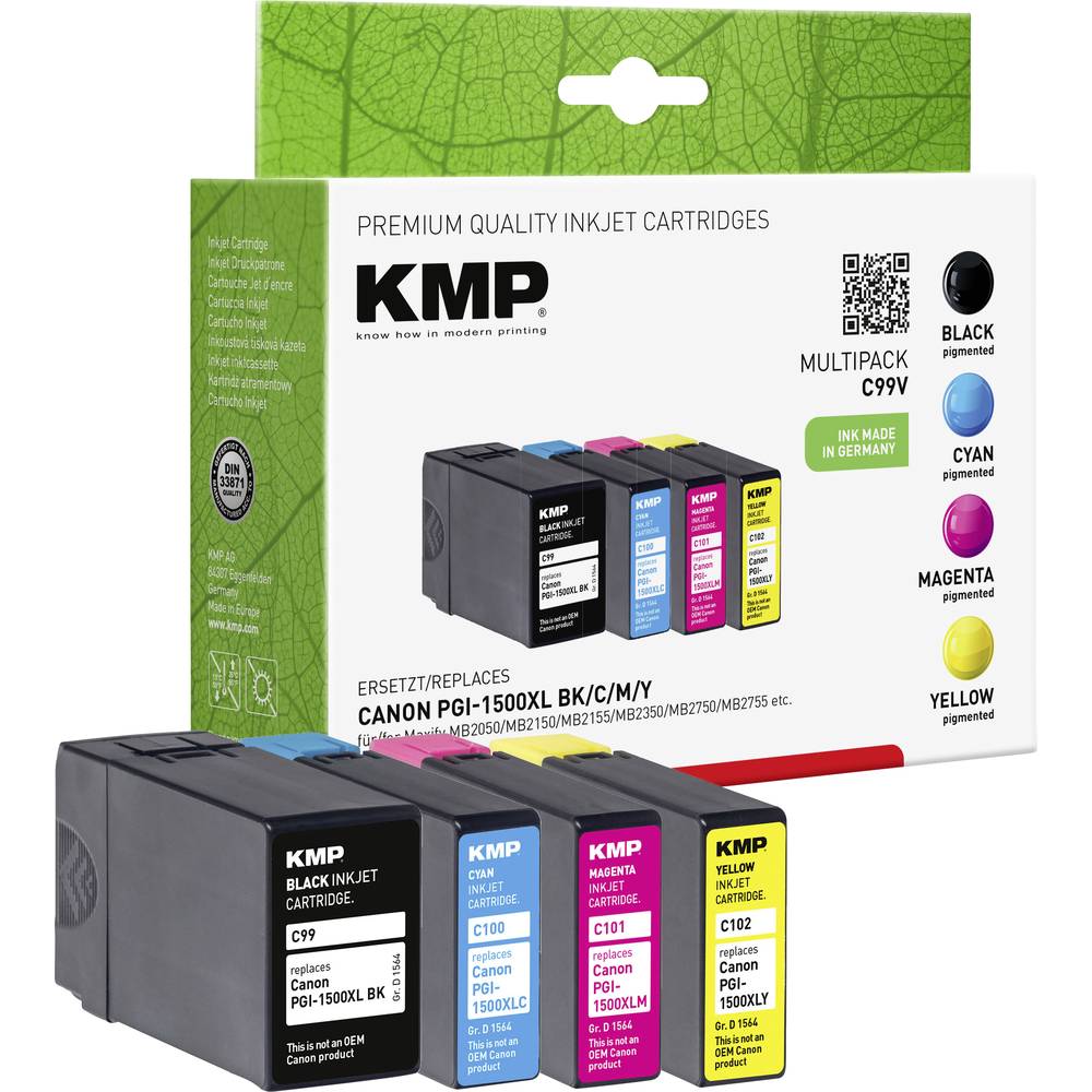 Image of KMP Ink replaced Canon PGI-1500BK XL PGI-1500C XL PGI-1500M XL PGI-1500Y XL Compatible Set Black Cyan Magenta