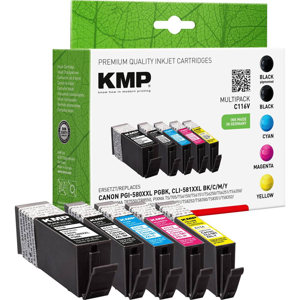 Image of KMP Ink replaced Canon PGI-580PGBK XXL CLI-581BK XXL CLI-581C XXL CLI-581M XXL CLI-581Y XXL Compatible Set Black