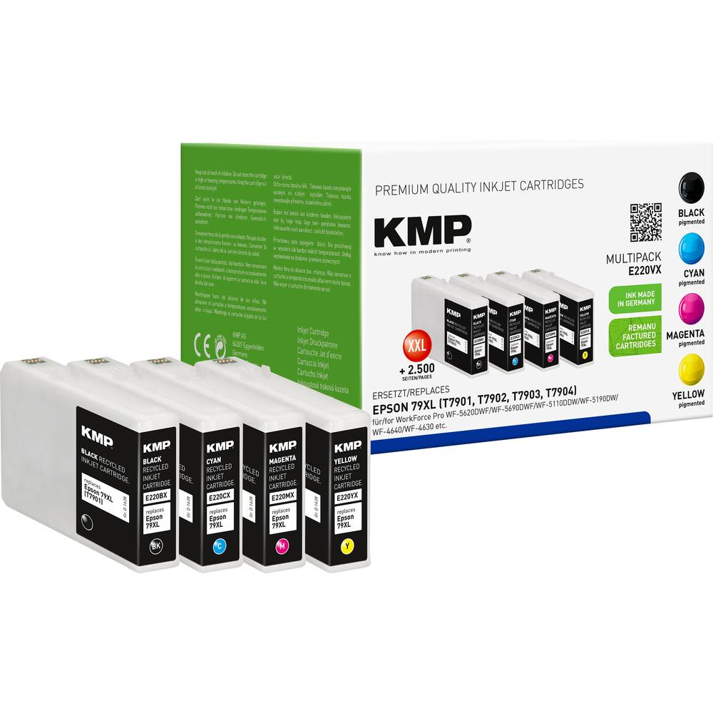 Image of KMP Ink replaced Epson 79XL T7901 T7902 T7903 T7904 Compatible Set Black Cyan Magenta Yellow E220VX 16284005