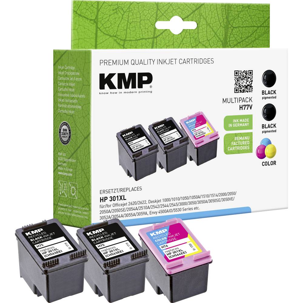 Image of KMP Ink replaced HP 301XL CH563EE CH564EE Compatible Set Black Cyan Magenta Yellow H77V 17194055