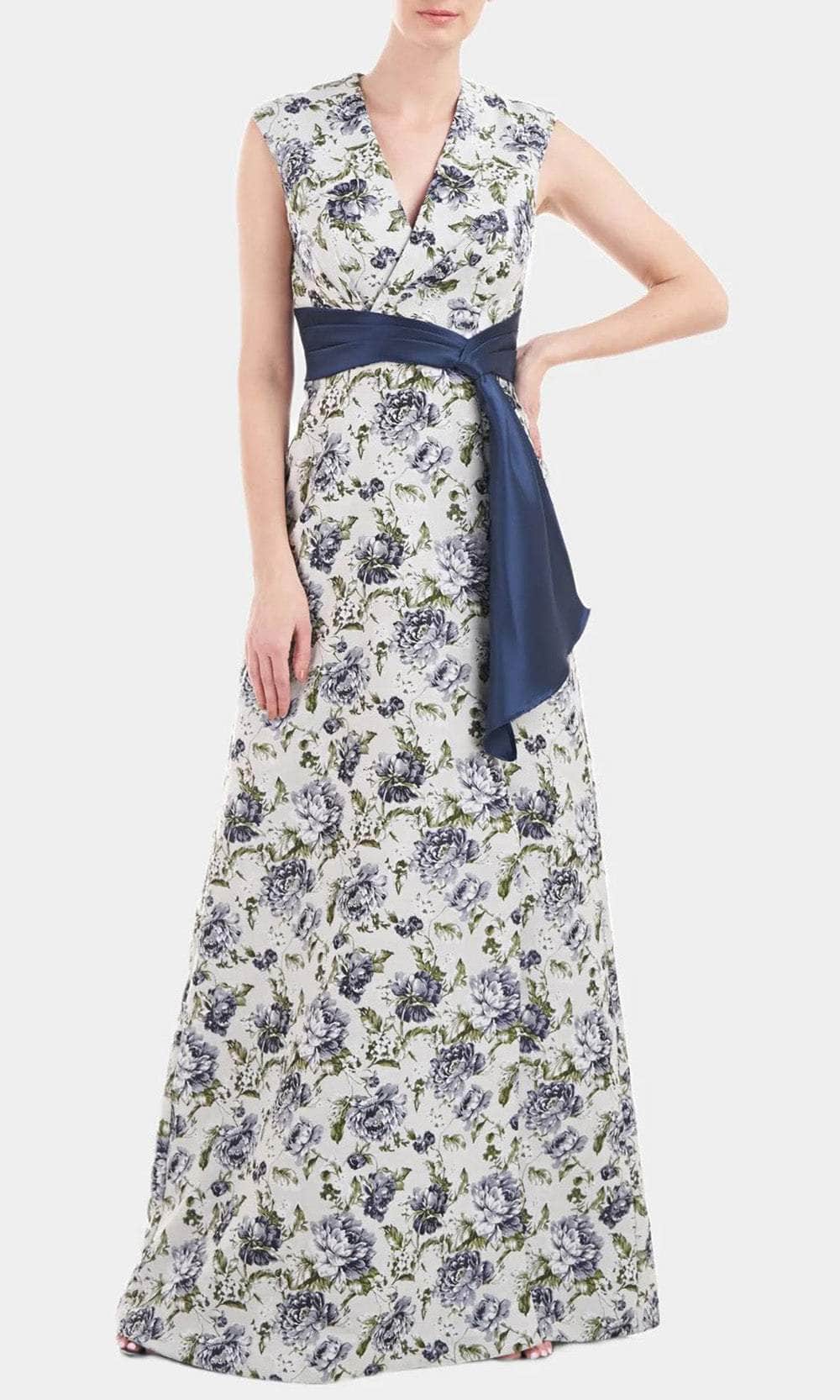 Image of Kay Unger 5518173 - Floral Wrap Bodice Evening Dress
