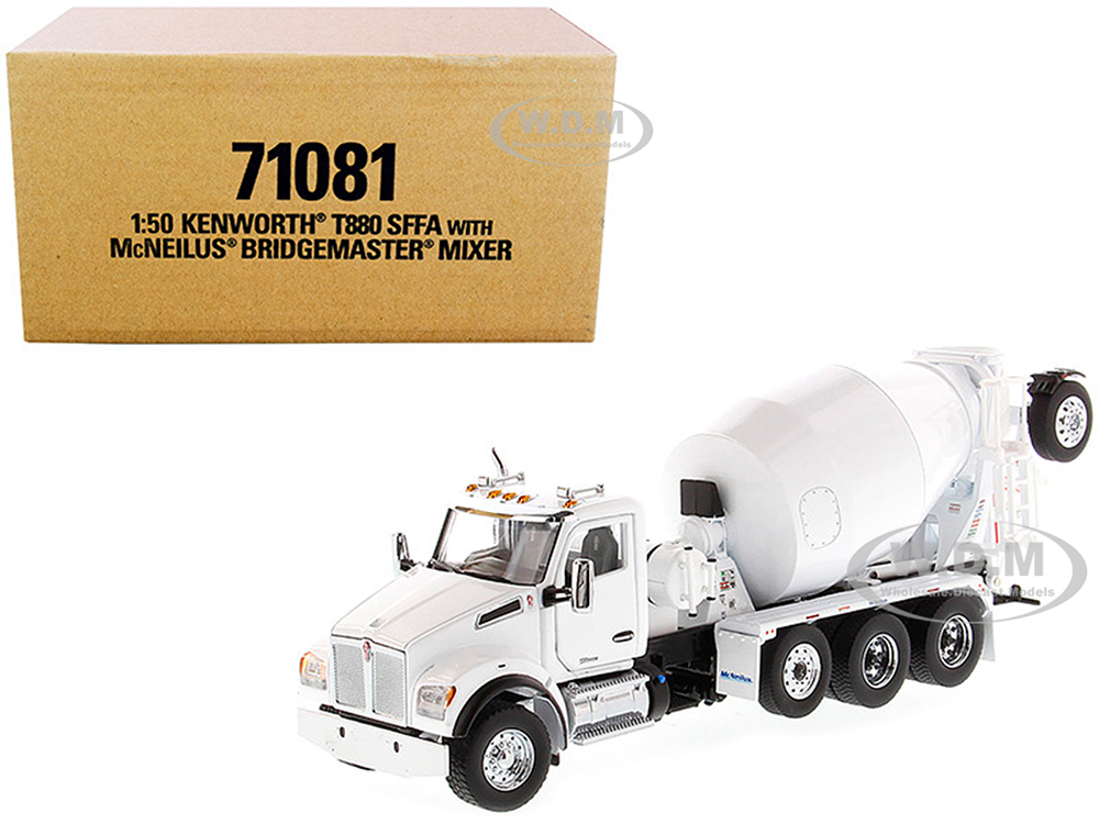 Image of Kenworth T880 SFFA with McNeilus Bridgemaster Concrete Mixer White "Transport Series" 1/50 Diecast Model by Diecast Masters