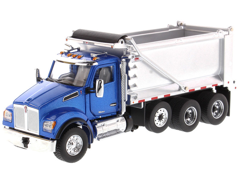 Image of Kenworth T880S SFFA Tandem Axle with Pusher Axle OX Stampede Dump Truck Blue and Chrome "Transport Series" 1/50 Diecast Model by Diecast Masters