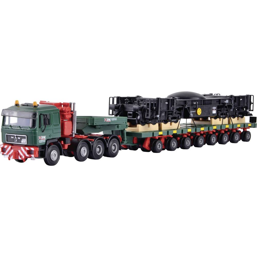 Image of Kibri 13601 H0 HGV MAN SK with Scheuerle platform wagon with rail crane lower section
