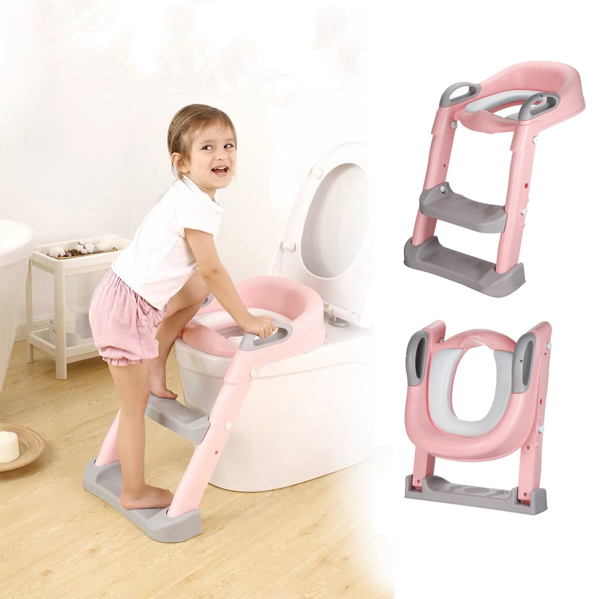 Image of Kids Foldable Auxiliary Toilet Ladder Infant Baby Step Ladder Folding Toilet Child Toilet Ring Supplies