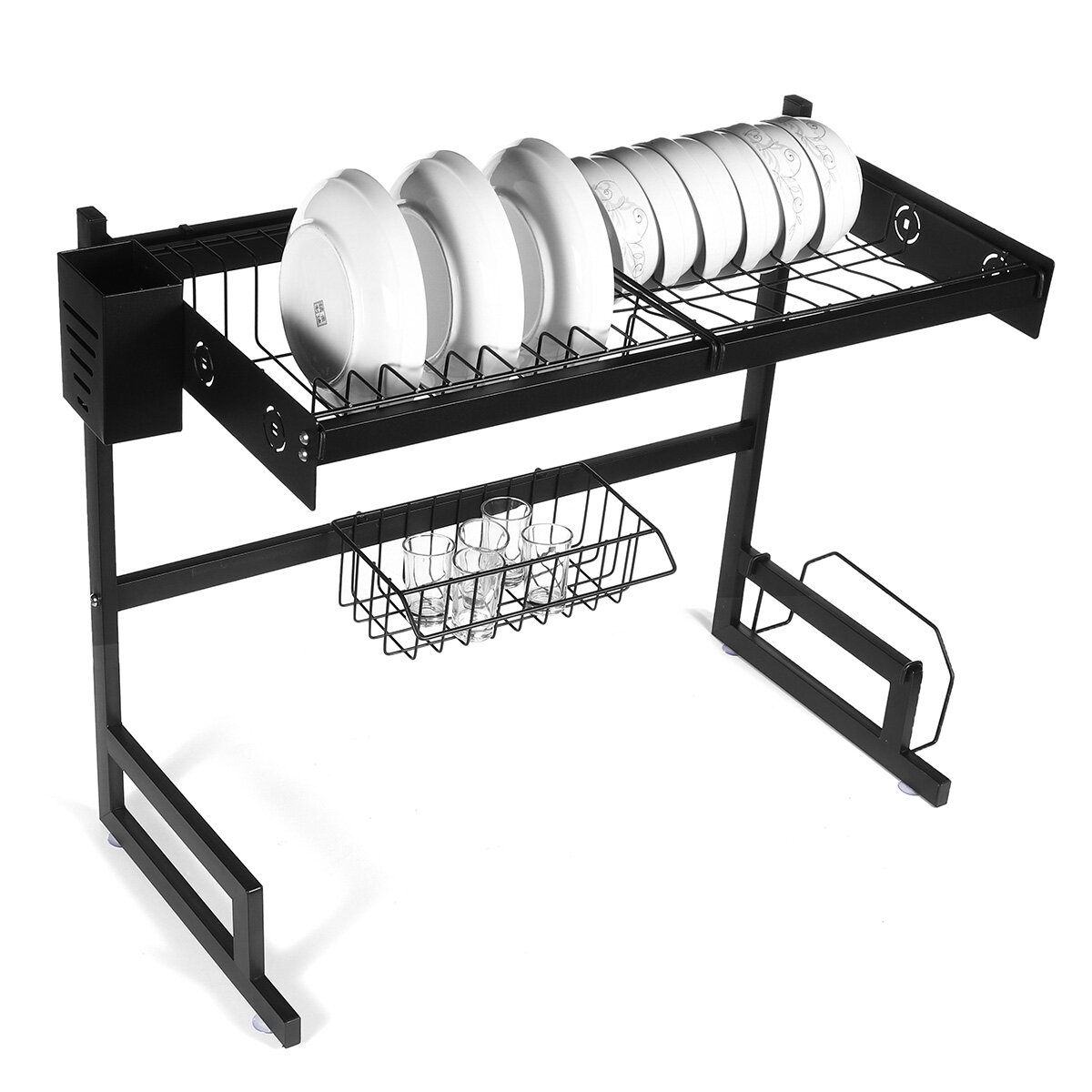 Image of Kitchen Dish Rack Sink Dish Drying Drain Shelf Tableware Cup Bowl Storage Tray Holder Organizer