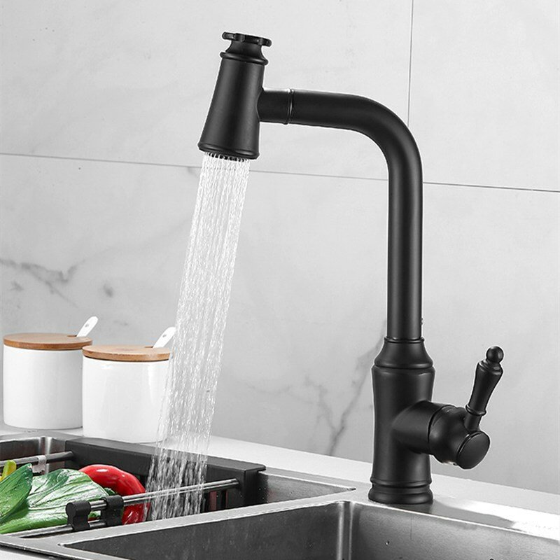 Image of Kitchen Sink Faucet Pull-Out Sprayer Brass Hot Cold Water Mixer Tap Two Water Mode 360° Swivel With Hose