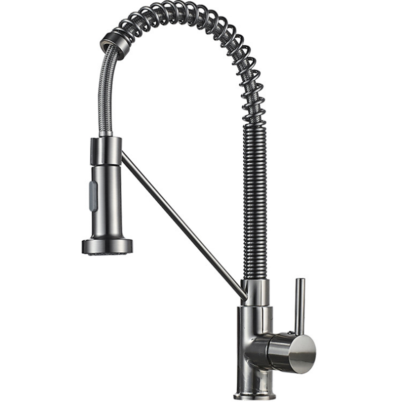 Image of Kitchen Sink Faucet Solid Brass Single Handle Single Lever Pull Down Sprayer Spring Spout Mixer Tap Two Water Modes