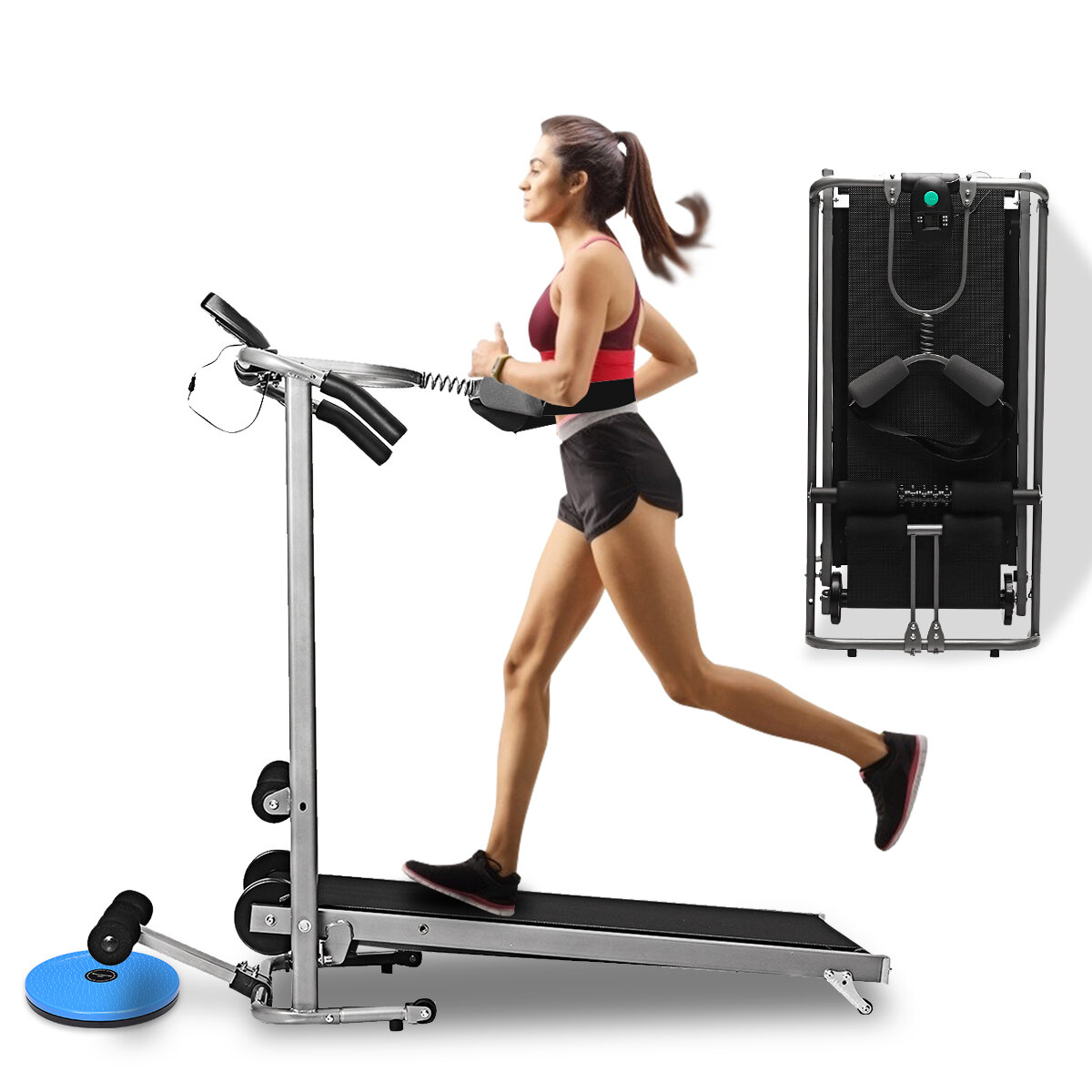 Image of LCD Folding Treadmills Multifunctional Twisting Running Supine Massage Home Gym Fitness Exercise Equipment